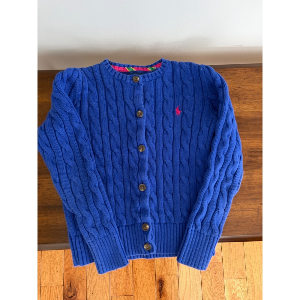 Ralph‎ Lauren Blue Cable Knit Cardigan Sweater Little Girls Size 5